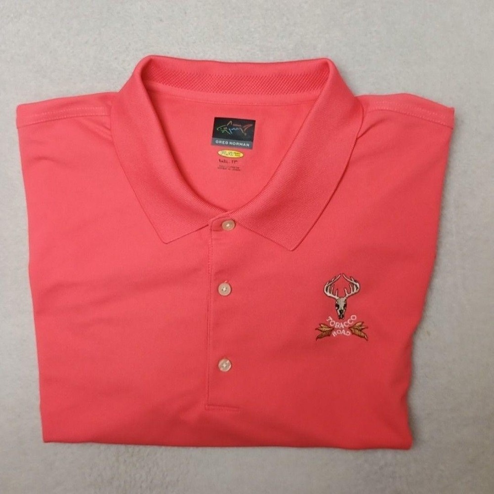 Greg Norman Polo Shirt Mens L Pink Golf PlayDry Performance Tobacco Road Stretch